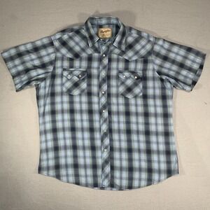 Wrangler Men's XL Blue Snap Plaid Westrern Cotton Blend Casual Button Shirt